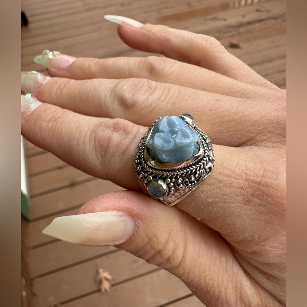 Sarda Choose Freedom Ring™ in Blue Opal & Blue Chalcedony size 6